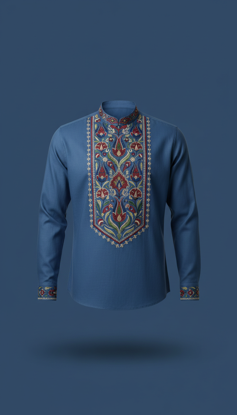 Bosporus Blue Ottoman Embroidered Shirt