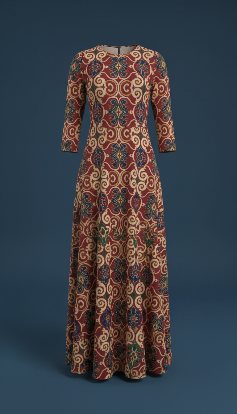 Pomegranate Red Modern Turkish Print Dress