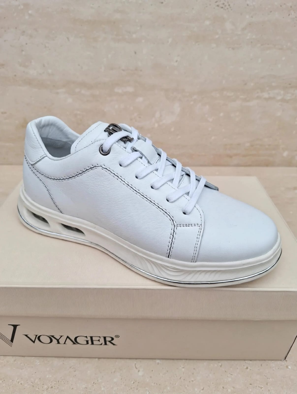 White Voyager Leather Sneakers