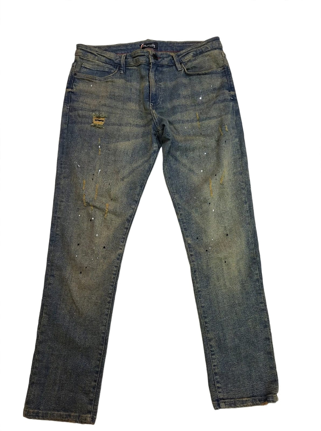 Bargello Men's Vintage Wash Ripped Jeans- Paint Splatter details