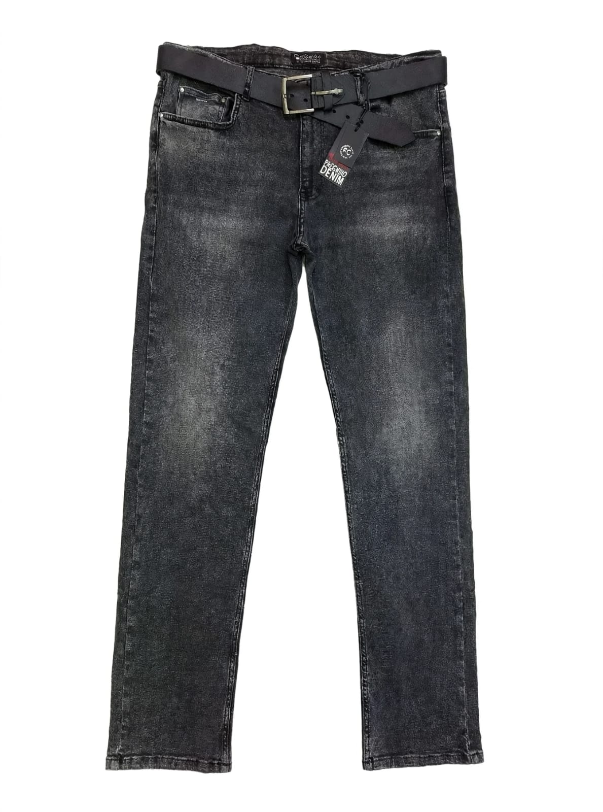 Facchino Men's Washed black Jeans with Belt - Premium Denim