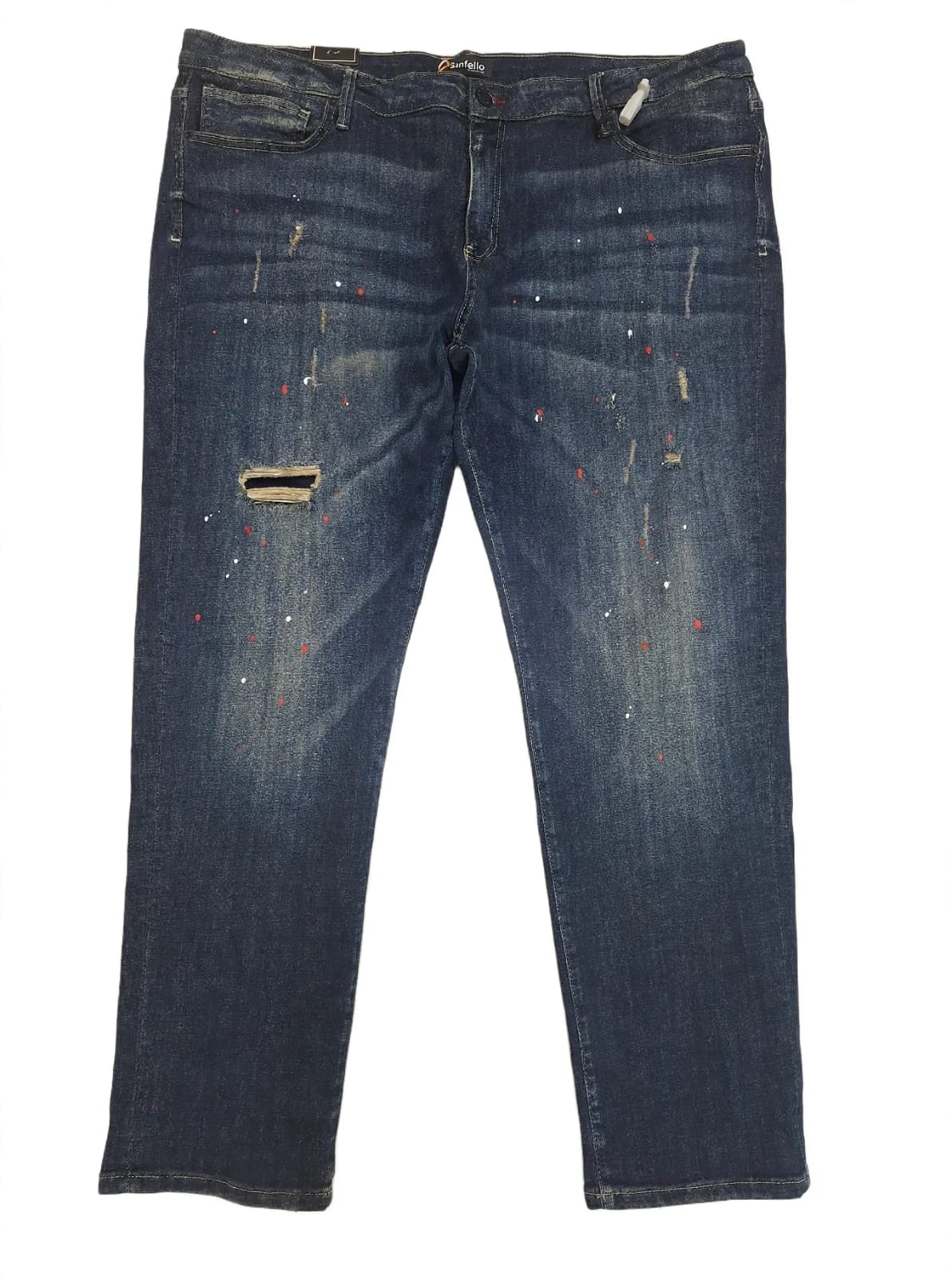 Bargello Men's Distressed Paint - Splatter Jeans - Dark Wash