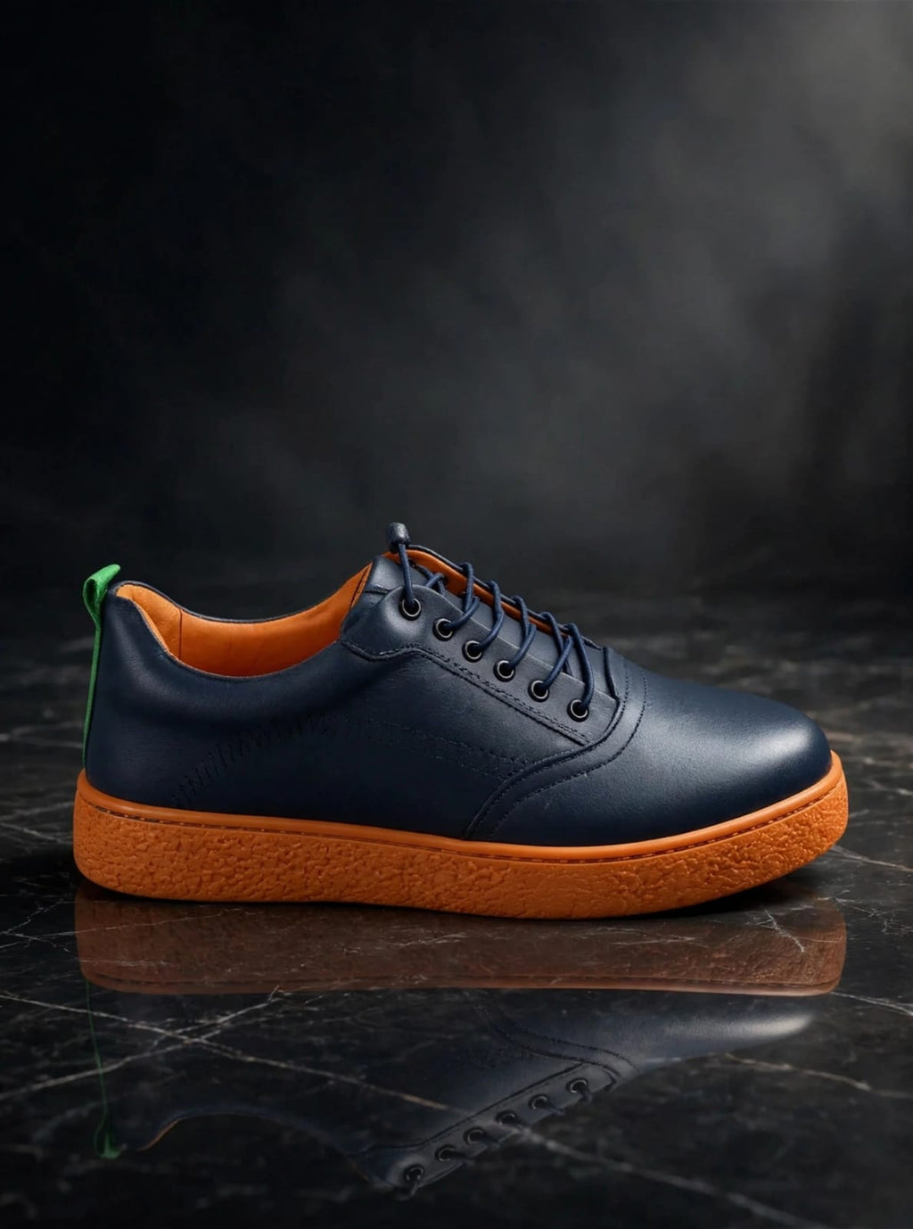 Navy Casual Leather Sneaker with Tan Sole