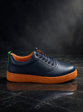 Navy Casual Leather Sneaker with Tan Sole