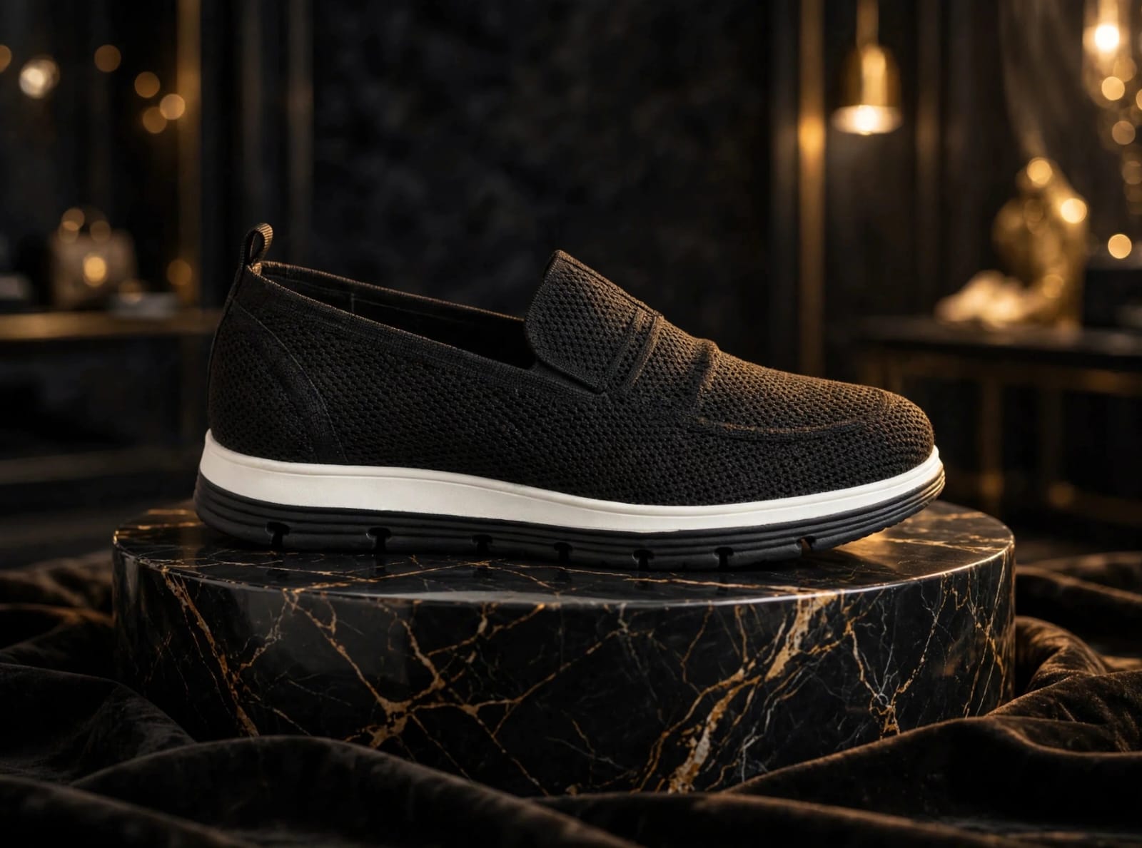 Black Knit Slip-On Sneaker- Comfort Loafer