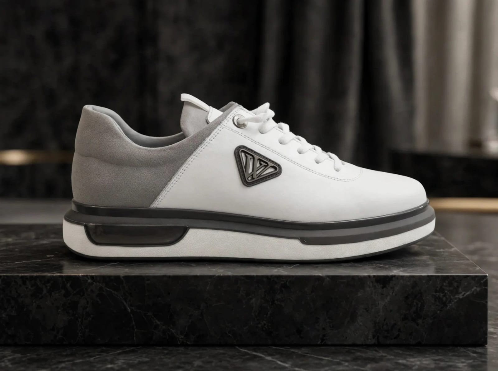 Voyager Luxe Triangle Sneaker - White/ Slate Grey