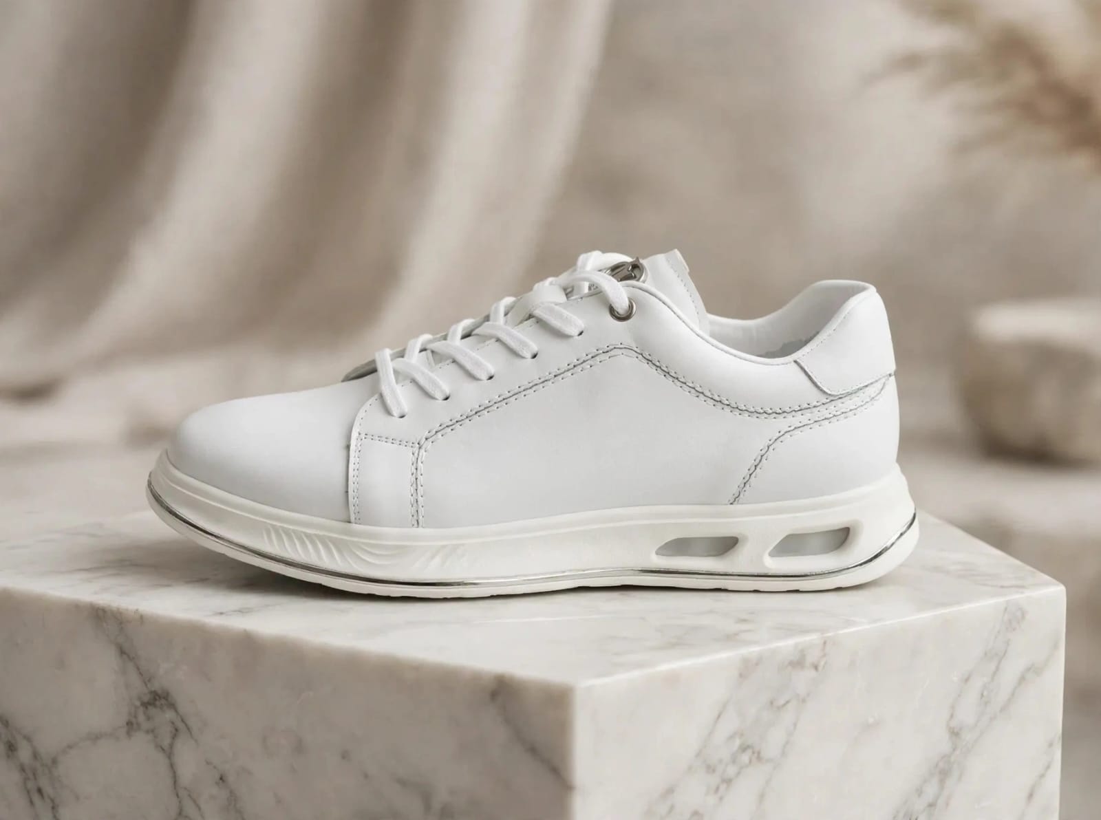 Voyager Luxe Low-Top Sneaker - White/ Silver Trim Classic