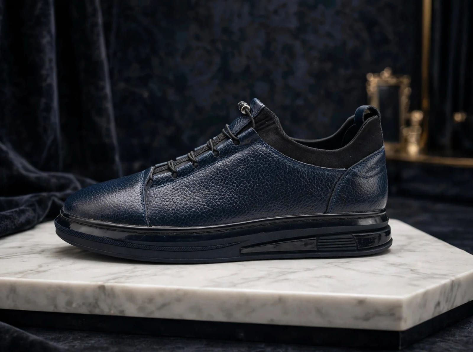 Premium Leather Comfort Sneaker - Navy-Blue