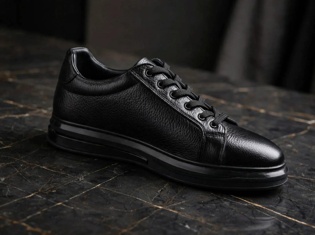 Premium Genuine Leather Smart Casual Sneaker - Triple Black