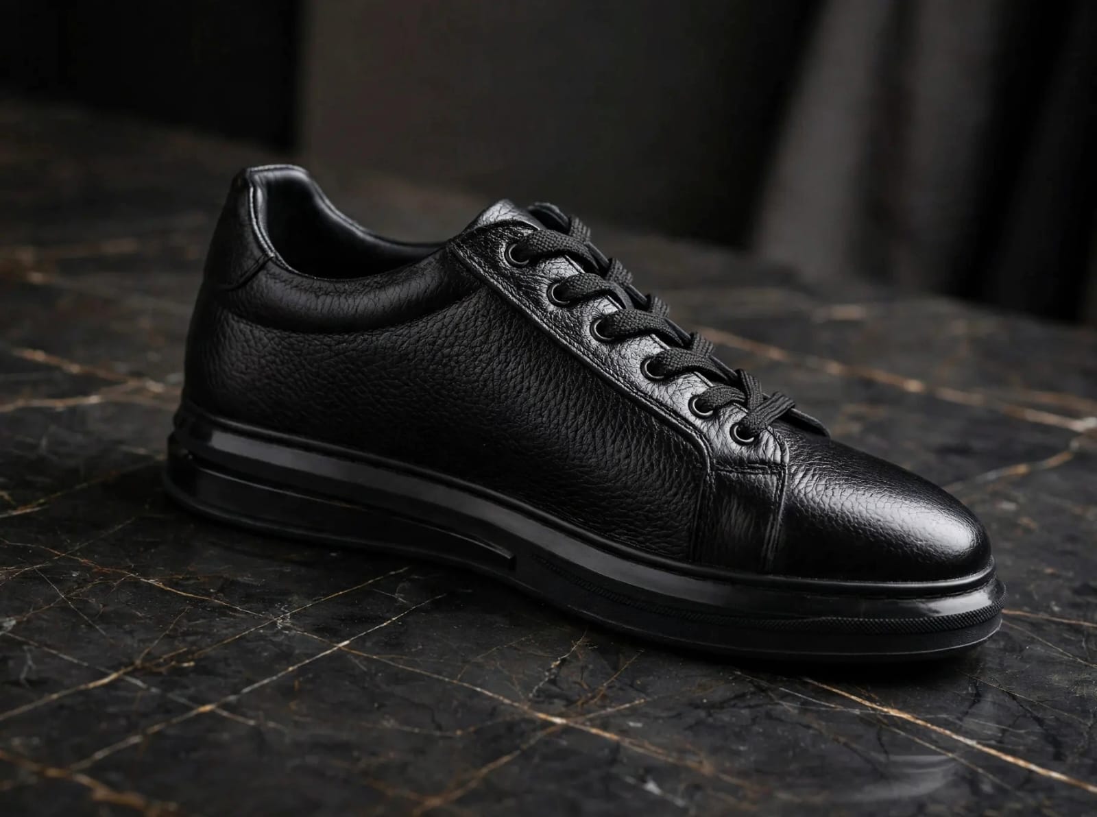 Premium Genuine Leather Smart Casual Sneaker - Triple Black