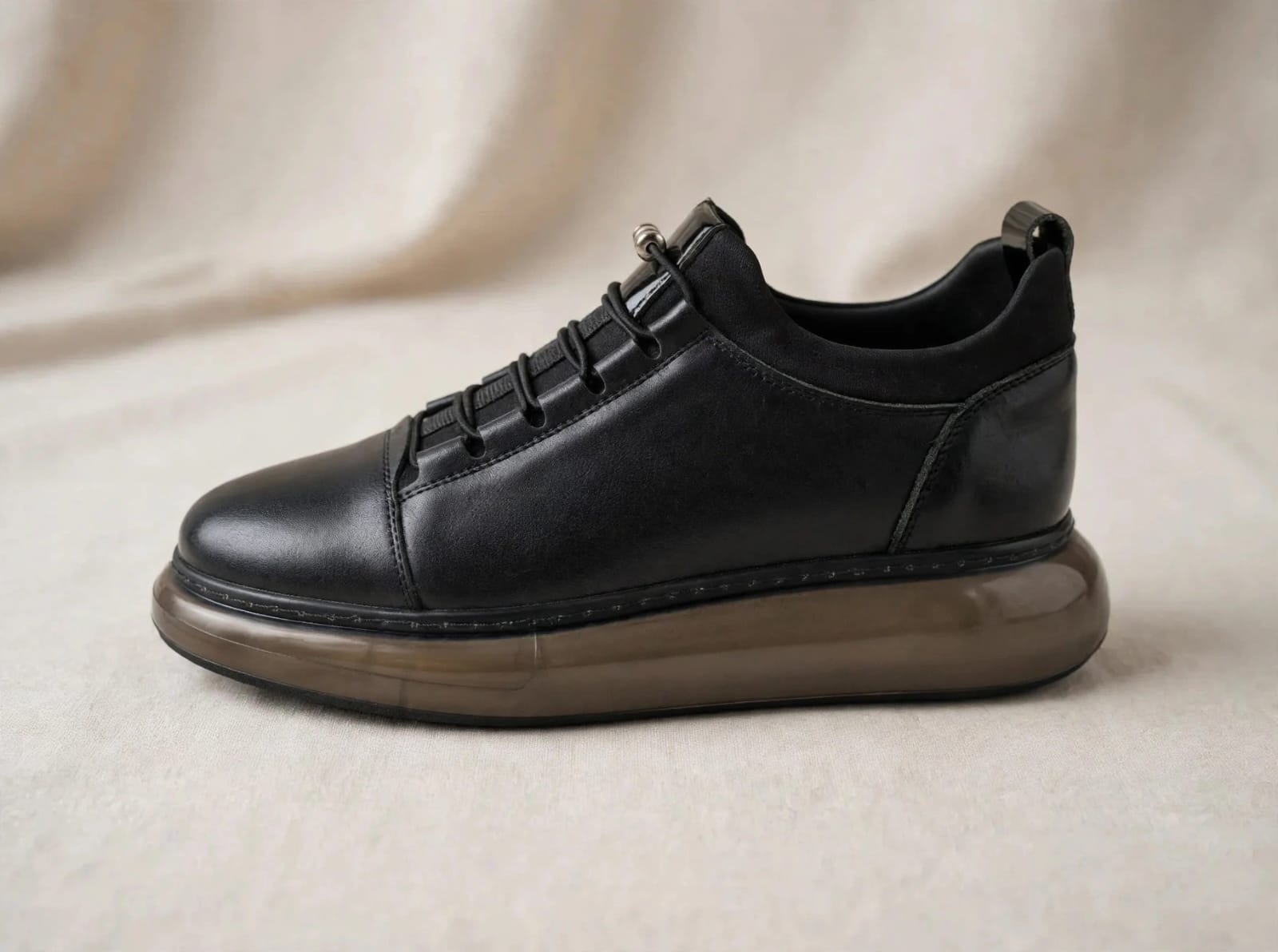 Cap-Toe Leather Sneaker with Transparent Bubble Sole