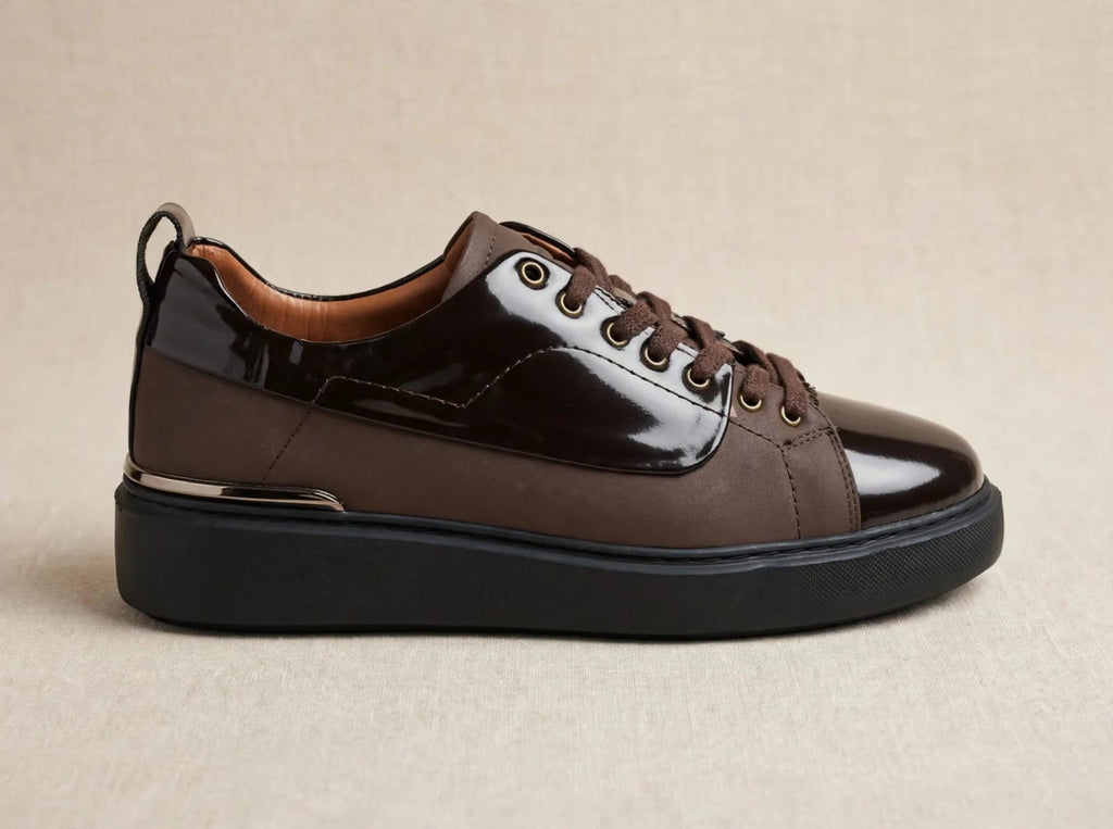 Brown Patent Platform Sneaker - Elegant Comfort