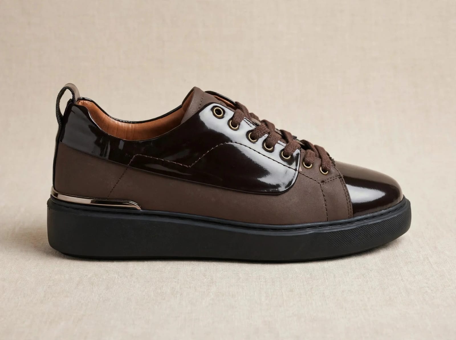Brown Patent Platform Sneaker - Elegant Comfort