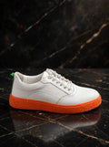 Lamazzi Classic Crepe Sole Leather Sneaker- White / Orange