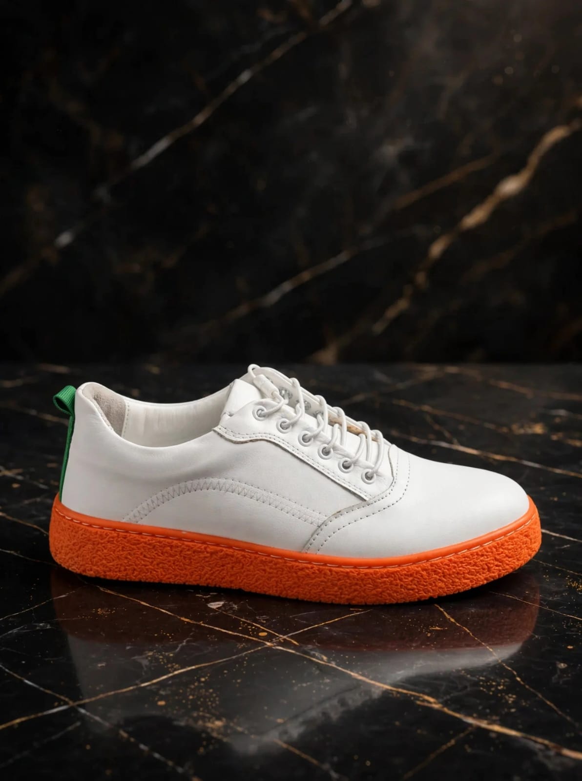 Lamazzi Classic Crepe Sole Leather Sneaker- White / Orange