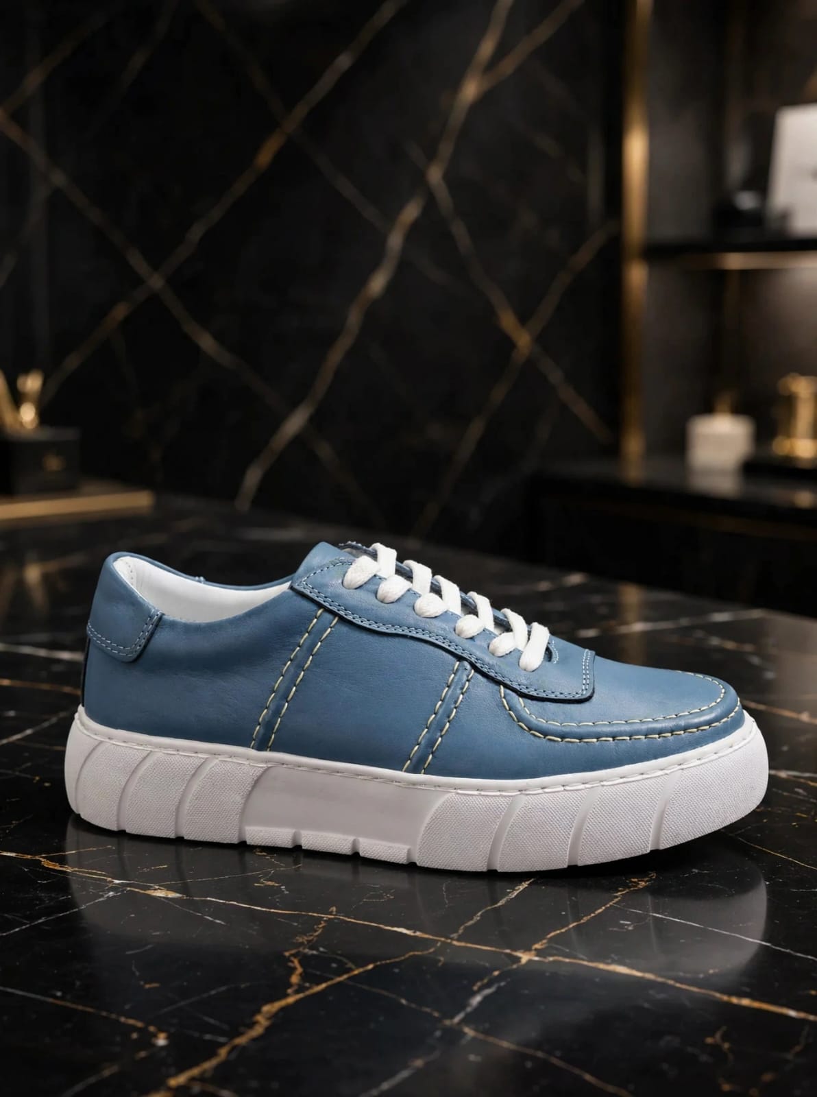 Lamazzi Genuine Leather Casual Sneaker- Blue