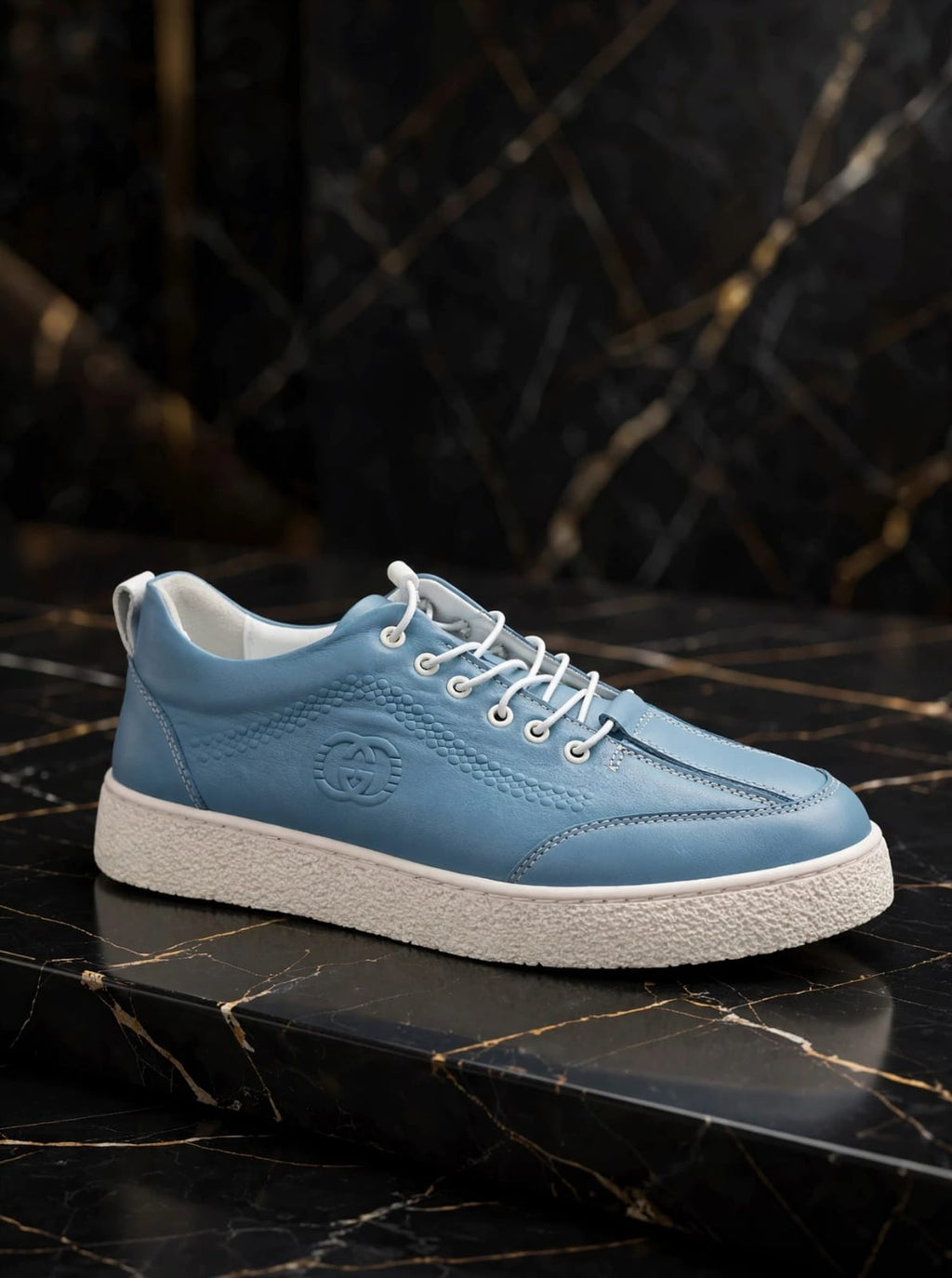 Lamazzi Sky-Blue Low-Top Leather Sneakers