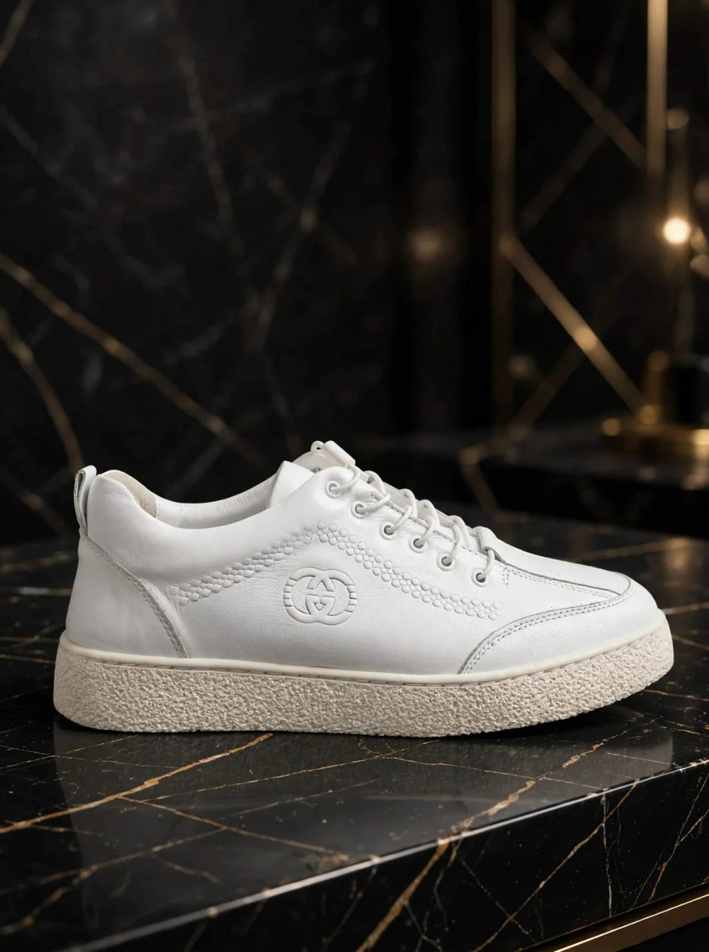 Lamazzi All-White Low-Top Leather Sneakers