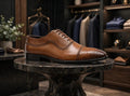 Croc-Textured Cap-Toe Oxford - Tan Brown