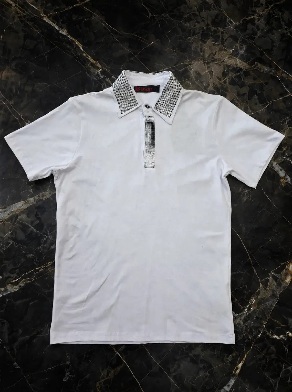 Luxury Rhinestone Polo Shirt - White