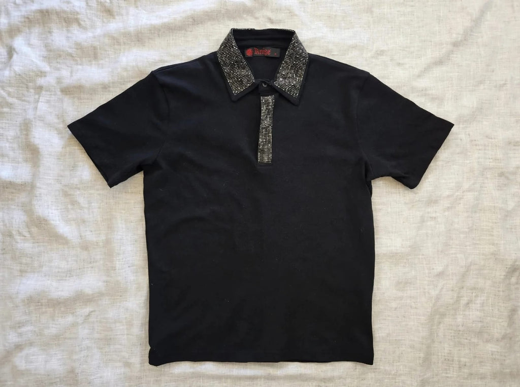 Luxury Rhinestone Polo Shirt - Black