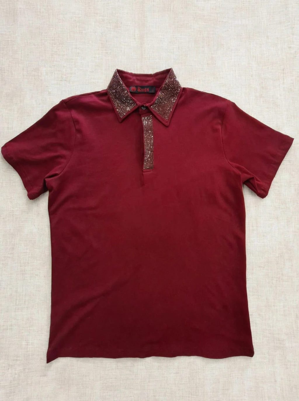 Luxury Rhinestone Polo Shirt - Burgundy/ Maroon