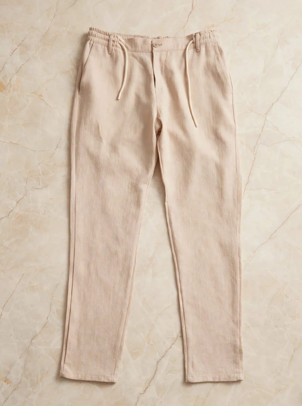 Men,s Linen-blend Drawstring slim -Sand Beige/Stone
