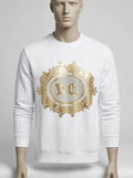 White DG Baroque Crest Sweatshirt - Gold Foil & Crystal Detail