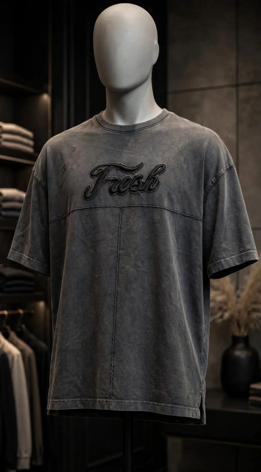 fresh embroidered Oversized T-Shirt Vintage Grey