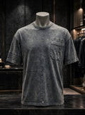 Oversized Acid -Wash Patch Pocket Tee Vintage Grey/Blue