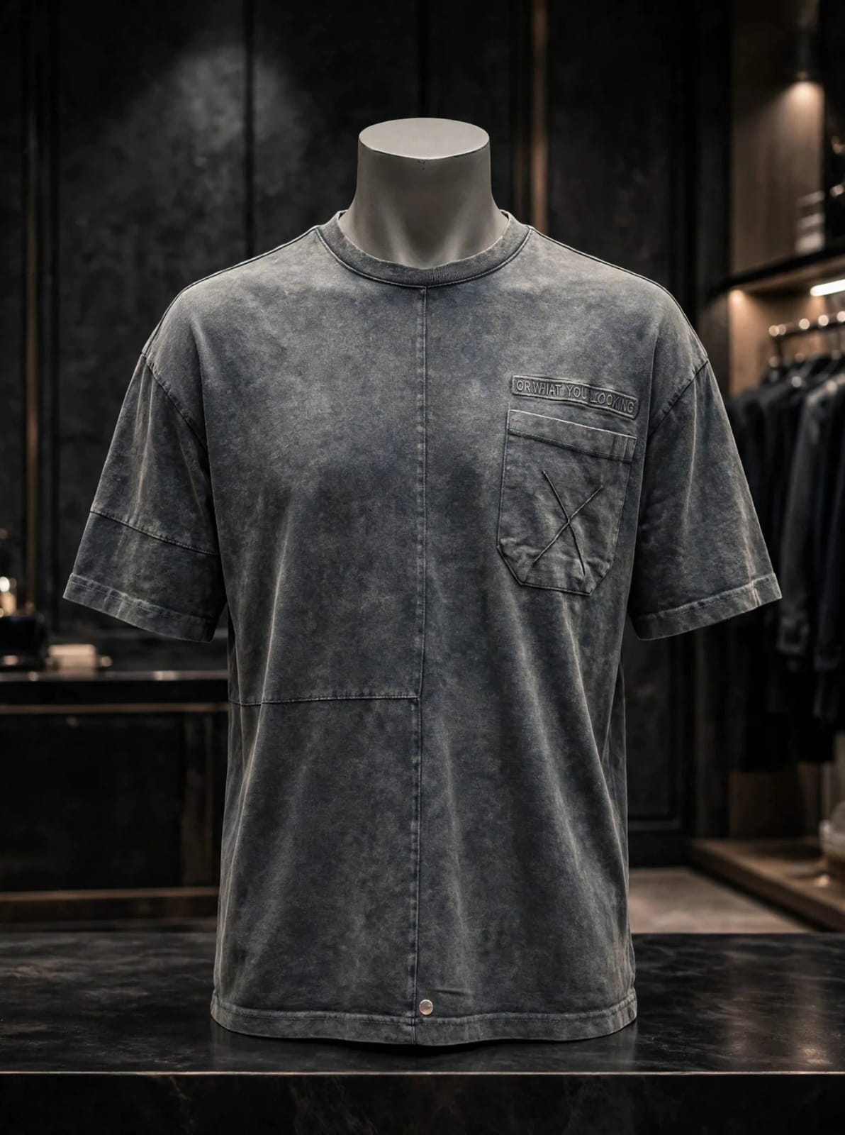 Oversized Acid -Wash Patch Pocket Tee Vintage Grey/Blue