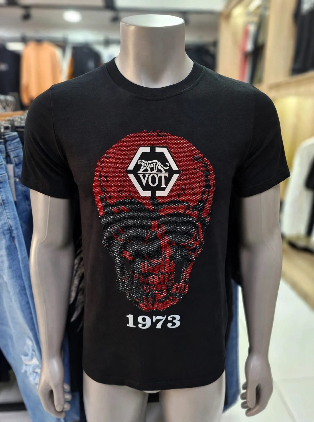 VOT 1973 Rhinestone Skull T-Shirt- Black