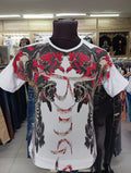 White Baroque Graphic T-Shirt -Red & Black Ornate Print