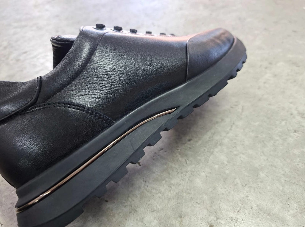 Black Leather Platform Sneaker