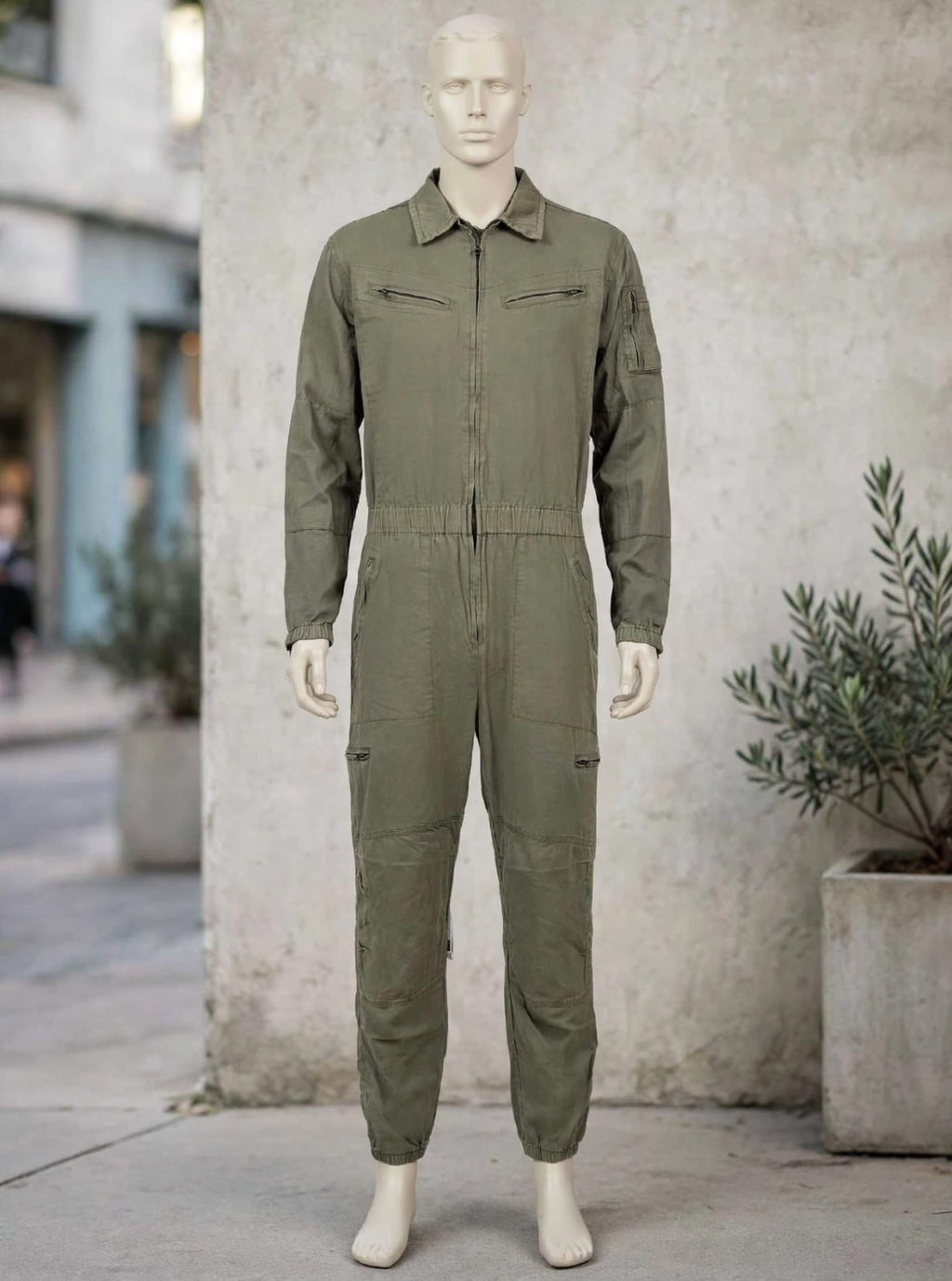 Men's Military Flight Suit Coverall Jumpsuit, Full Zip - Olive Green