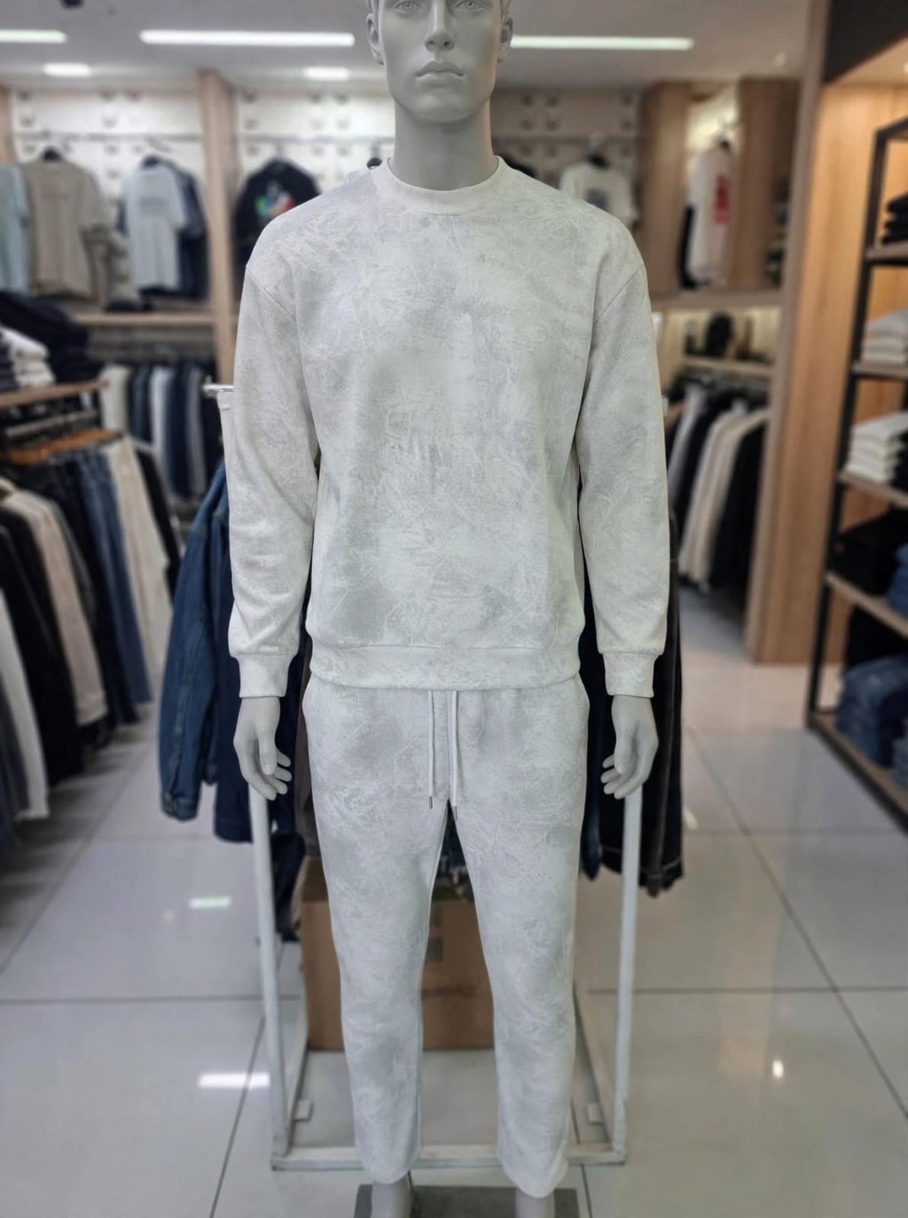 Bargello Embossed Co-ord Sweatsuit Set -  Marble Wash Off White