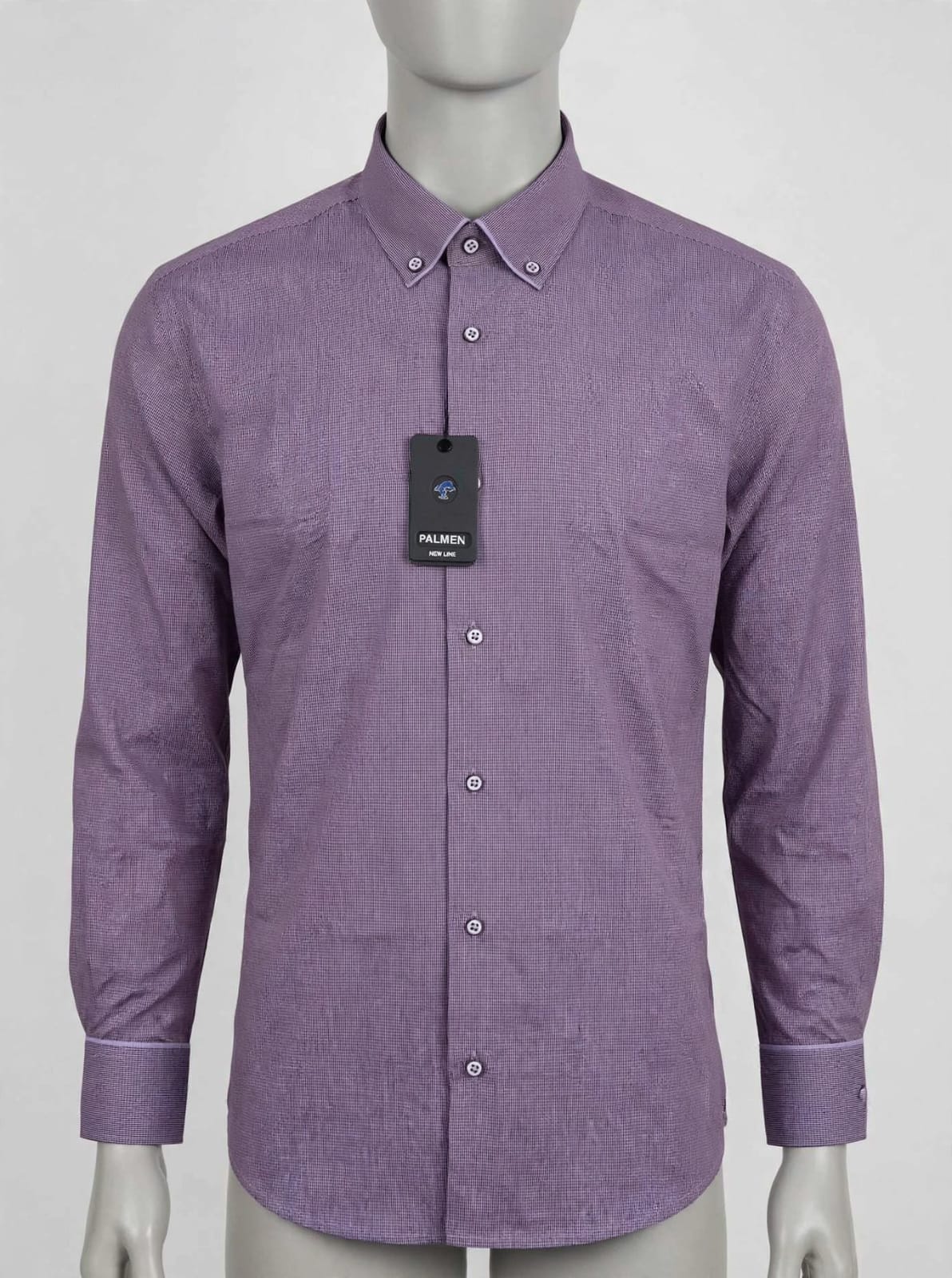 PALMEN MEN'S Slim Fit Dress Shirt - Dusty Purple Micro-Check