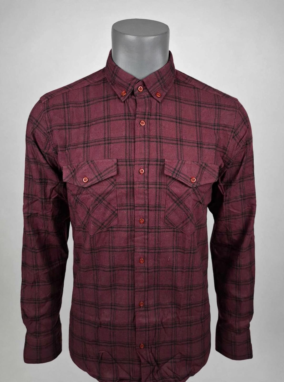 PALMEN Premium Slim Fit Dress Shirt - Burgandy Plaid