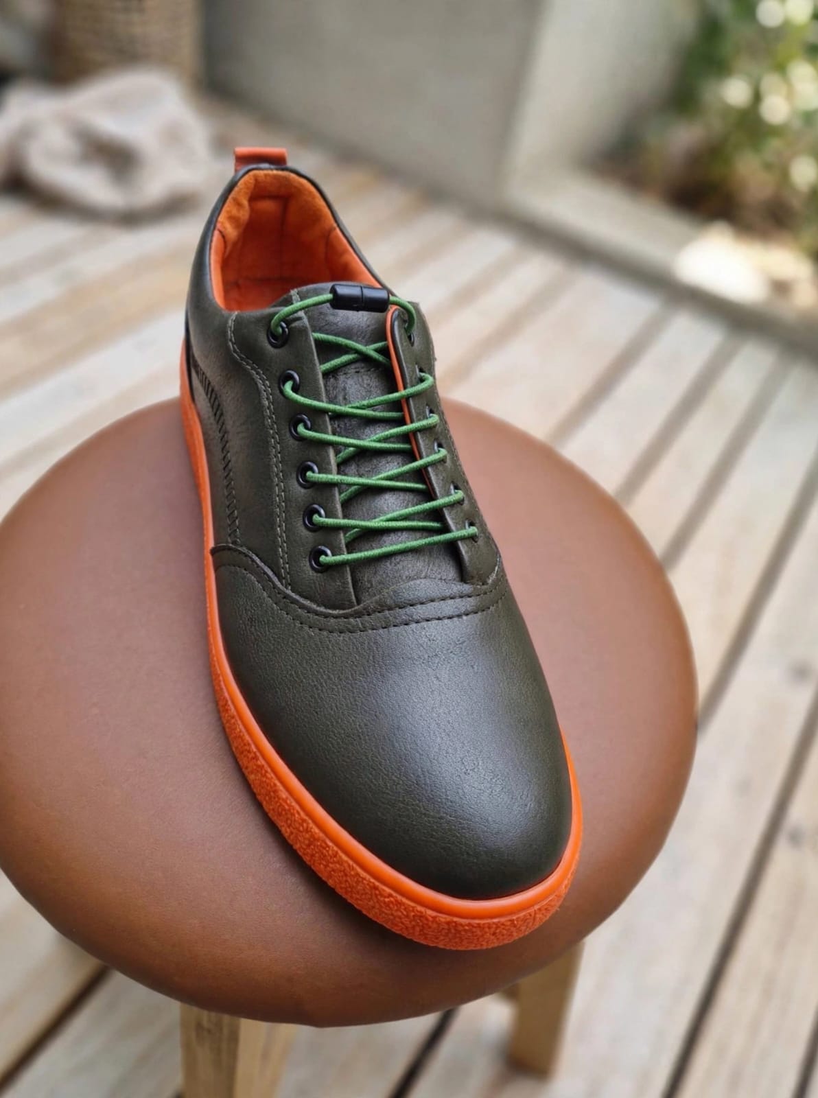 Lamazzi Classic Crepe Sole Leather Sneaker- Olive / Orange