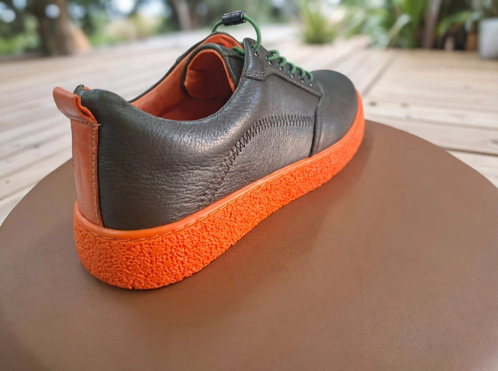 Lamazzi Classic Crepe Sole Leather Sneaker- Olive / Orange