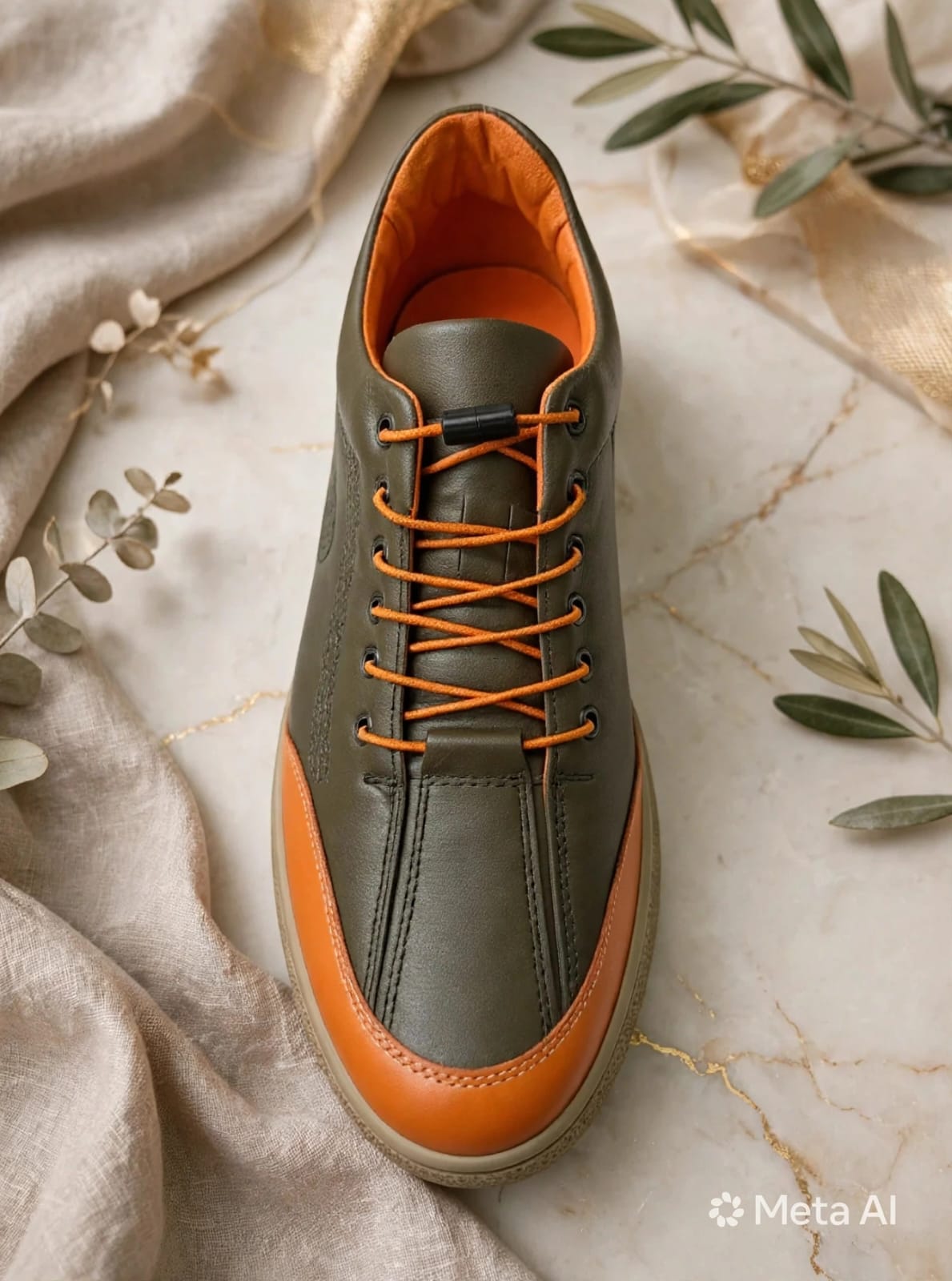 Lamazi Olive & Tan Low-Top Leather Sneakers