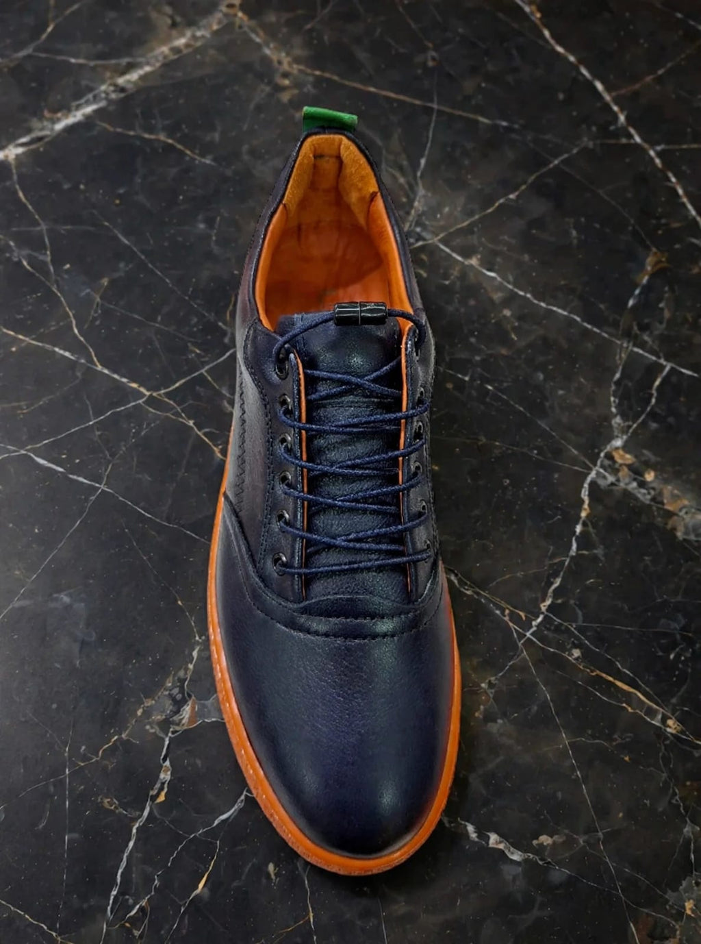 Navy Casual Leather Sneaker with Tan Sole