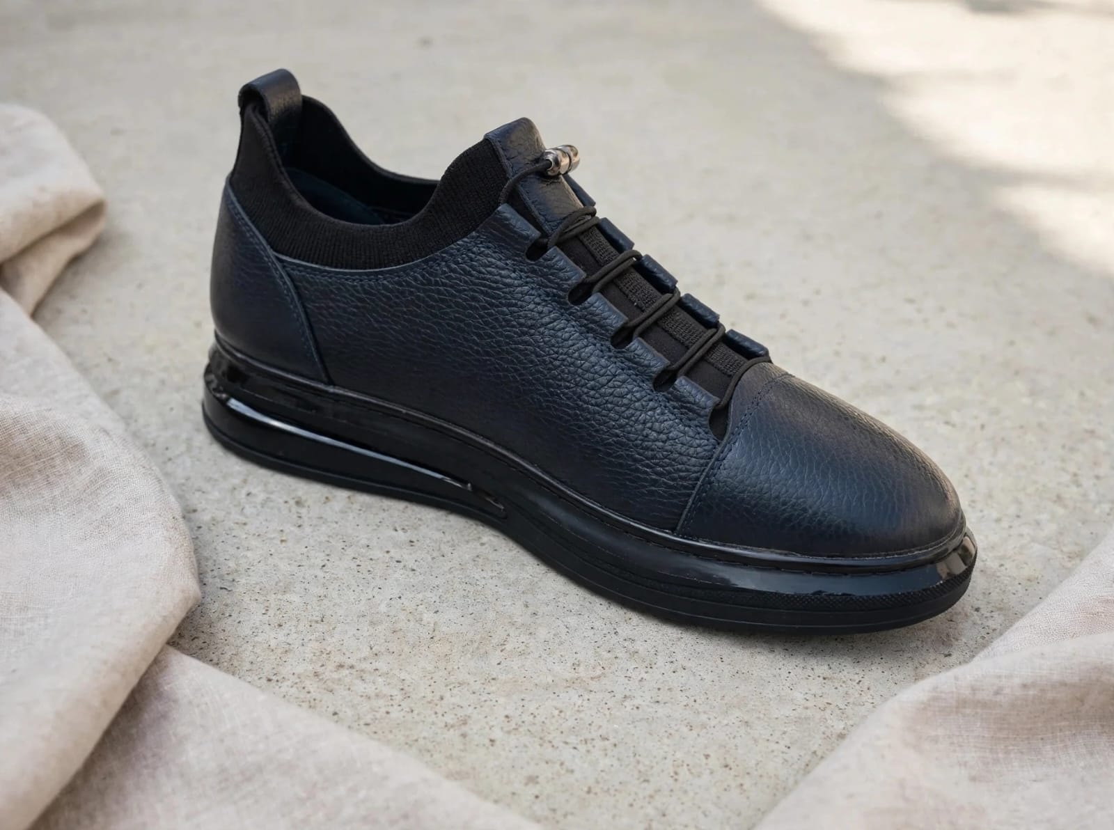 Premium Leather Comfort Sneaker - Navy-Blue