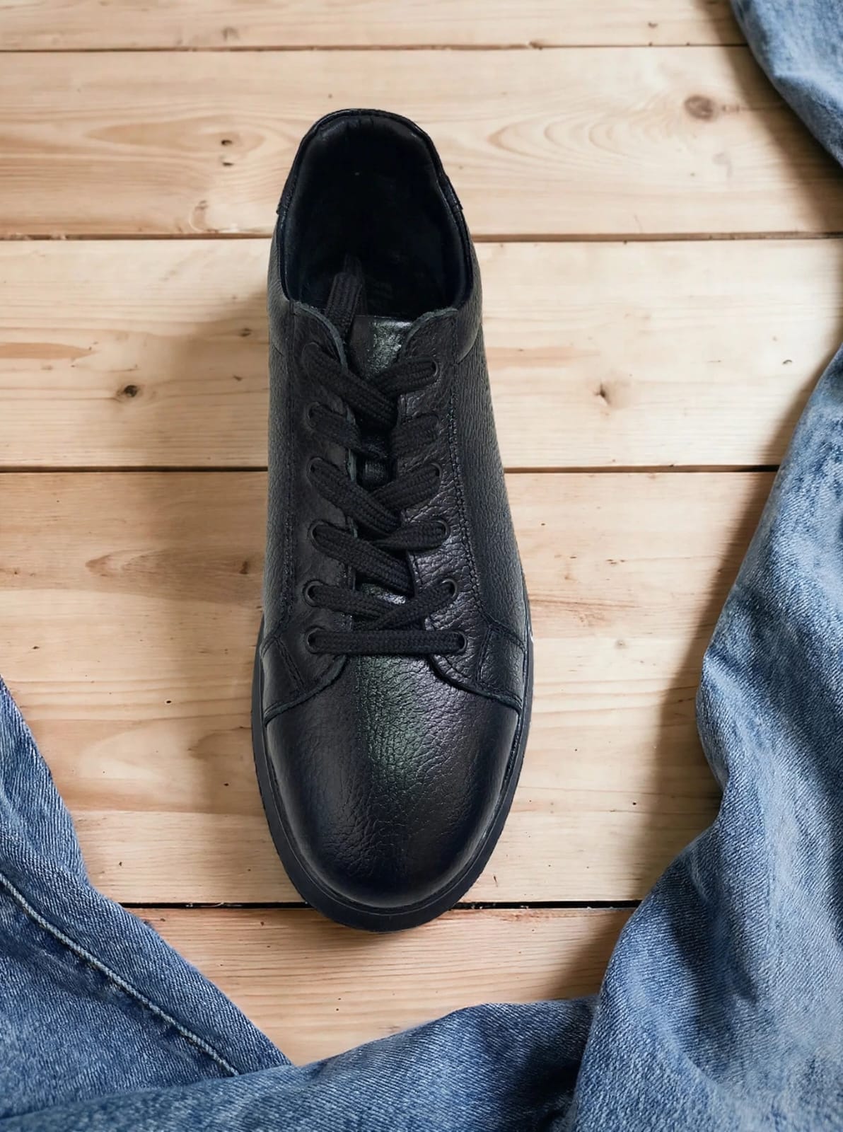 Premium Genuine Leather Smart Casual Sneaker - Triple Black