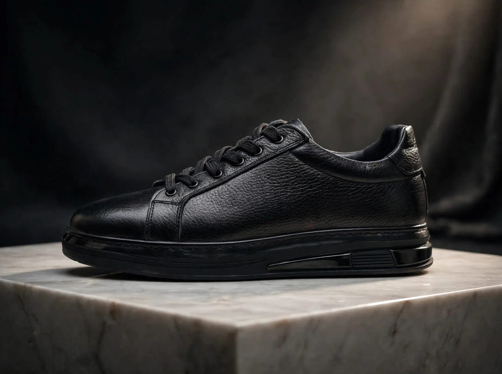 Premium Genuine Leather Smart Casual Sneaker - Triple Black