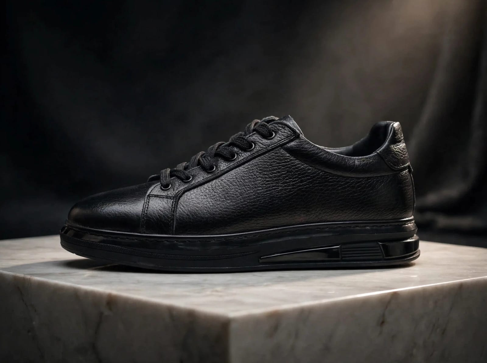 Premium Genuine Leather Smart Casual Sneaker - Triple Black