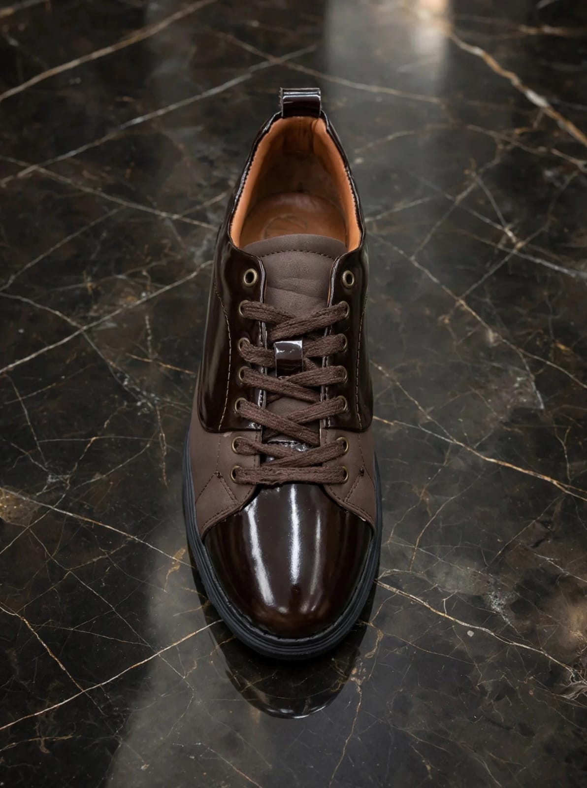 Brown Patent Platform Sneaker - Elegant Comfort