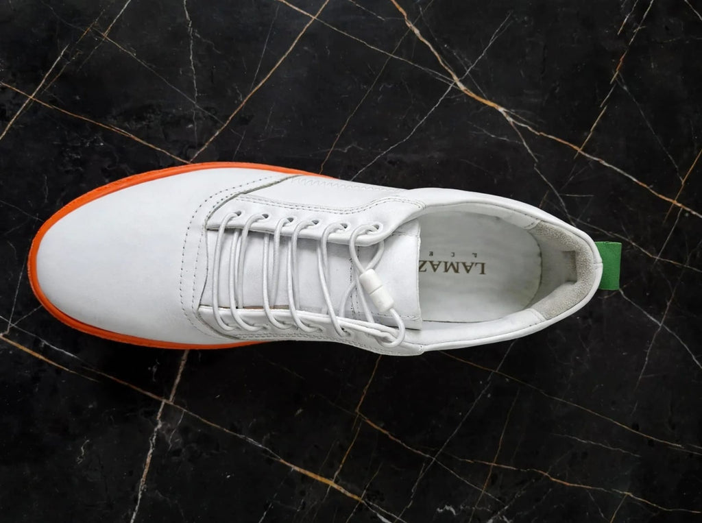 Lamazzi Classic Crepe Sole Leather Sneaker- White / Orange