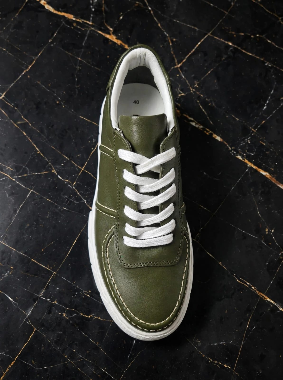 Lamazzi Genuine Leather Luxury Sneaker- Olive Green/ Military