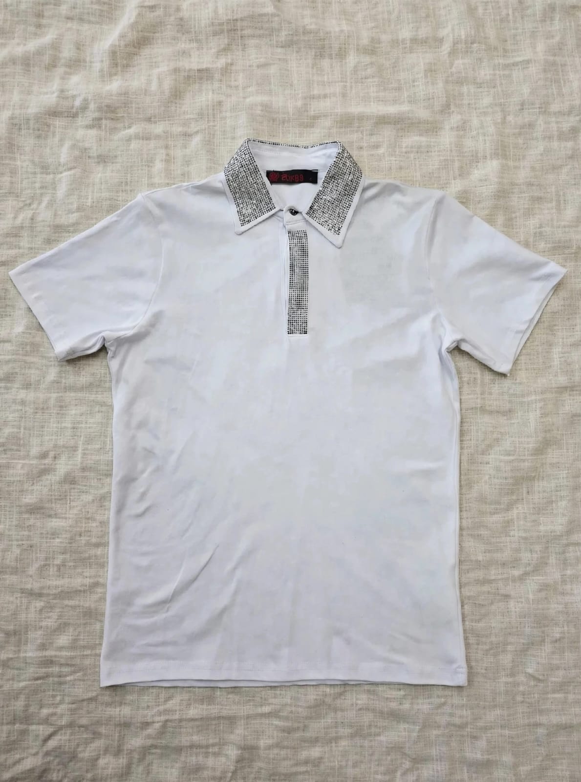 Luxury Rhinestone Polo Shirt - White